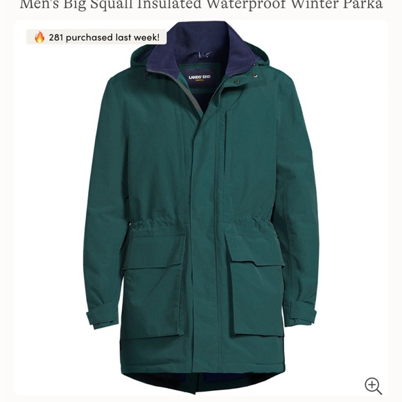 Lands End green Men’s Squall parka XL - Picture 3 of 9